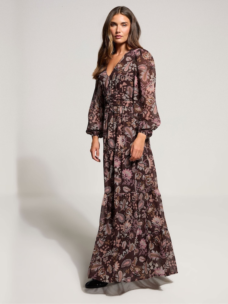 Long Tall Sally Brown Paisley Georgette Maxi Dress - Image 1 of 5