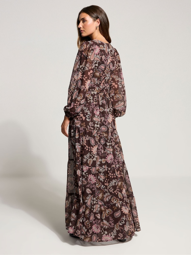 Long Tall Sally Brown Paisley Georgette Maxi Dress - Image 2 of 5