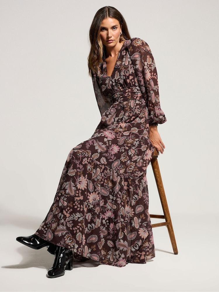 Buy Long Tall Sally Brown Paisley Georgette Maxi Dress from Next USA Buy Long Tall Sally Brown Paisley Georgette Maxi Dress from Next USA
