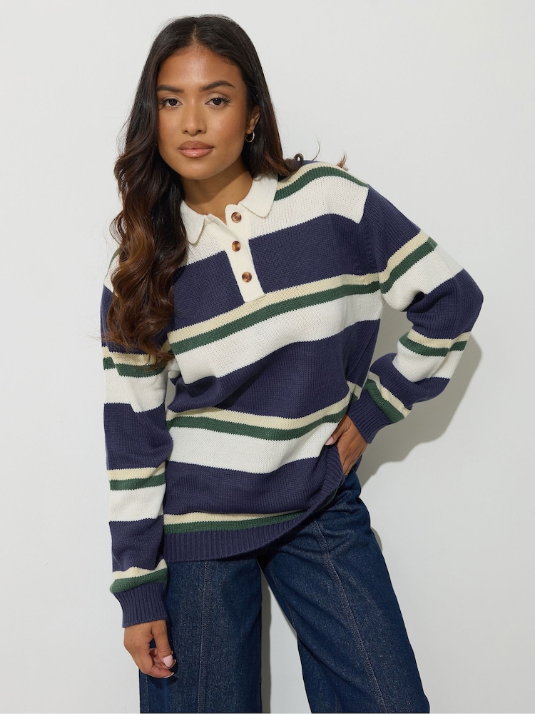 PixieGirl Petite Blue Stripe Rugby Jumper - Image 1 of 5