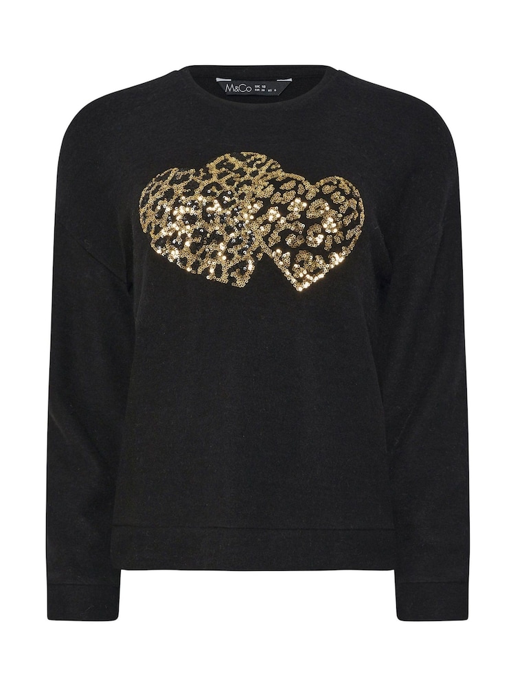 M&Co Black Sequin Heart Jumper - Image 5 of 5
