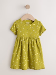 Olivno zelena - Rebrasta obleka s kratkimi rokavi (3mes-7let) - Slika 1 iz 4