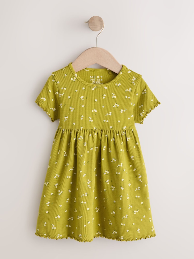 Olivno zelena - Rebrasta obleka s kratkimi rokavi (3mes-7let) - Slika 1 iz 4