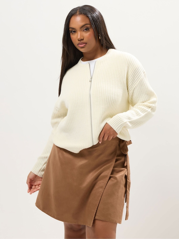 Yours Curve Brown Mini Suede Wrap Skirt - Image 1 of 6 Yours Curve Brown Mini Suede Wrap Skirt - Image 1 of 6