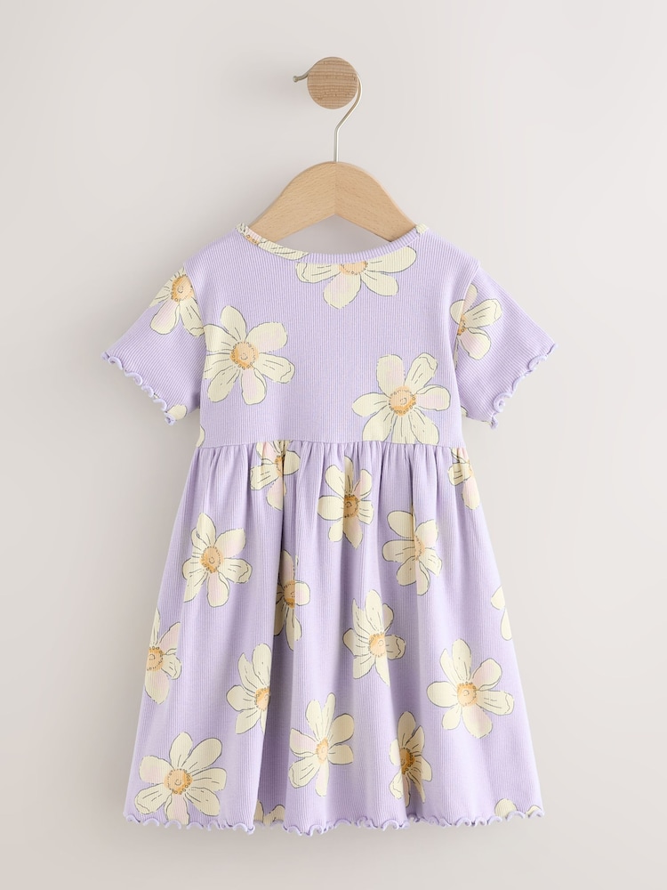 Lila z marjeticami - Rebrasta obleka s kratkimi rokavi (3mes-7let) - Slika 2 iz 4