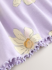 Lila z marjeticami - Rebrasta obleka s kratkimi rokavi (3mes-7let) - Slika 3 iz 4