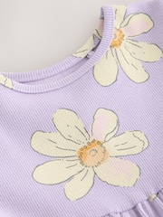 Lila z marjeticami - Rebrasta obleka s kratkimi rokavi (3mes-7let) - Slika 4 iz 4
