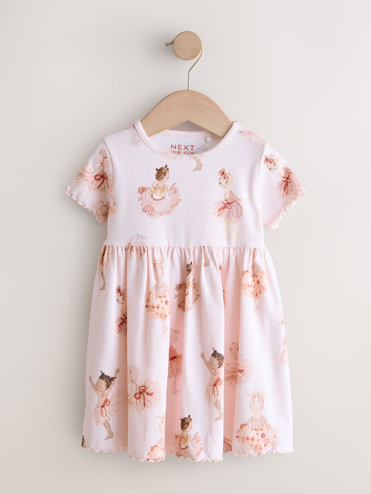 Pink Ballerina Short Sleeve Ribbed Dress (3mths-7yrs) - Image 1 of 4