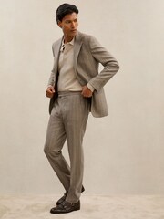 Atelier Mocha Brown Montepuliciano Atelier Wool Pinstripe Tailored-Fit Suit Trousers - Image 1 of 7