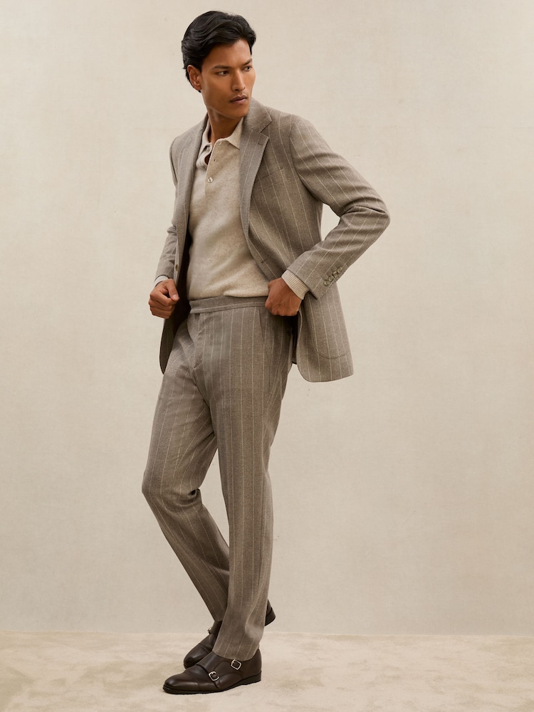Atelier Mocha Brown Montepuliciano Atelier Wool Pinstripe Tailored-Fit Suit Trousers - Image 1 of 7