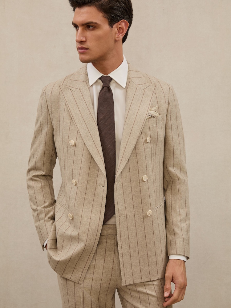 Atelier Mocha Brown Montepuliciano Atelier Wool Double-Breasted Blazer Pinstripe Tailored-Fit - Image 1 of 9 Atelier Mocha Brown Montepuliciano Atelier Wool Double-Breasted Blazer Pinstripe Tailored-Fit - Image 1 of 9