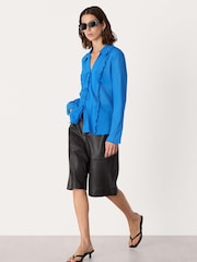 Whistles Blue Tie Front Textured Shirt - Image 3 of 5