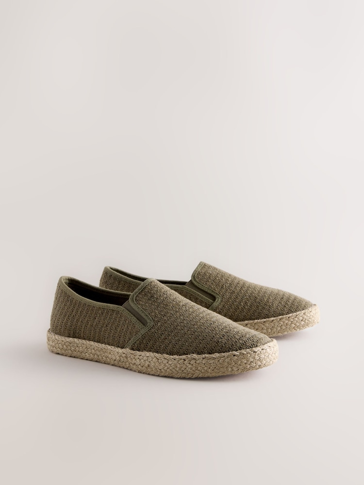 Khaki Green Textured Slip On Espadrilles - Image 1 of 6 Khaki Green Textured Slip On Espadrilles - Image 1 of 6