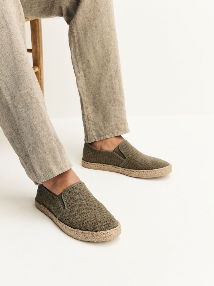 Khaki Green Textured Slip On Espadrilles - Image 2 of 6 Khaki Green Textured Slip On Espadrilles - Image 2 of 6