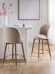 Relaxed Chenille Light Natural Dark Wood Leg Valencia Bar Stool - Image 1 of 8