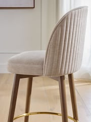 Relaxed Chenille Light Natural Dark Wood Leg Valencia Bar Stool - Image 2 of 8