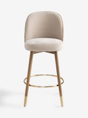 Relaxed Chenille Light Natural Dark Wood Leg Valencia Bar Stool - Image 4 of 8