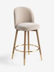 Relaxed Chenille Light Natural Dark Wood Leg Valencia Bar Stool - Image 5 of 8