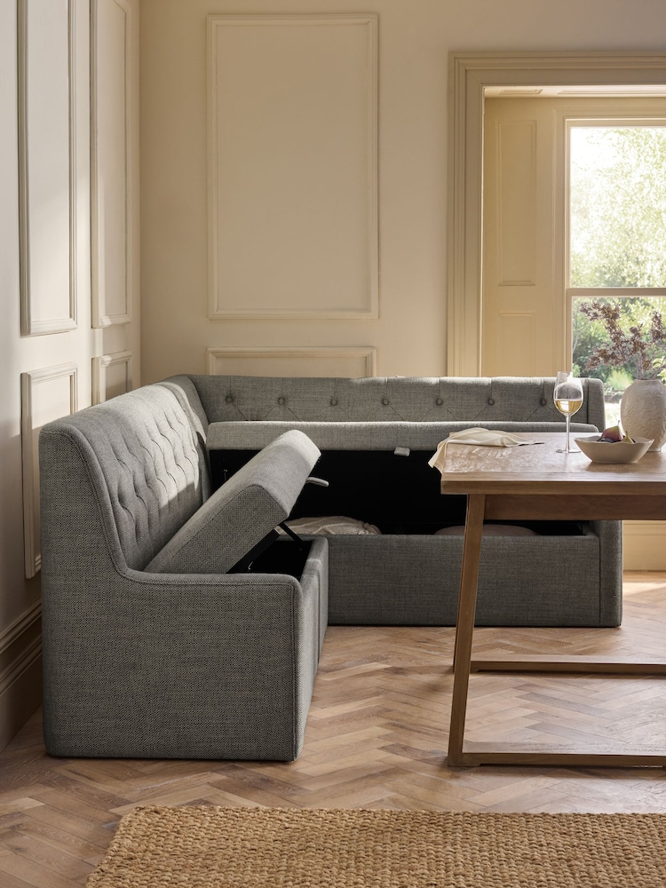 Chunky Weave Mid Grey Wolton Right Hand Corner Storage Dining Bench - Image 2 of 13