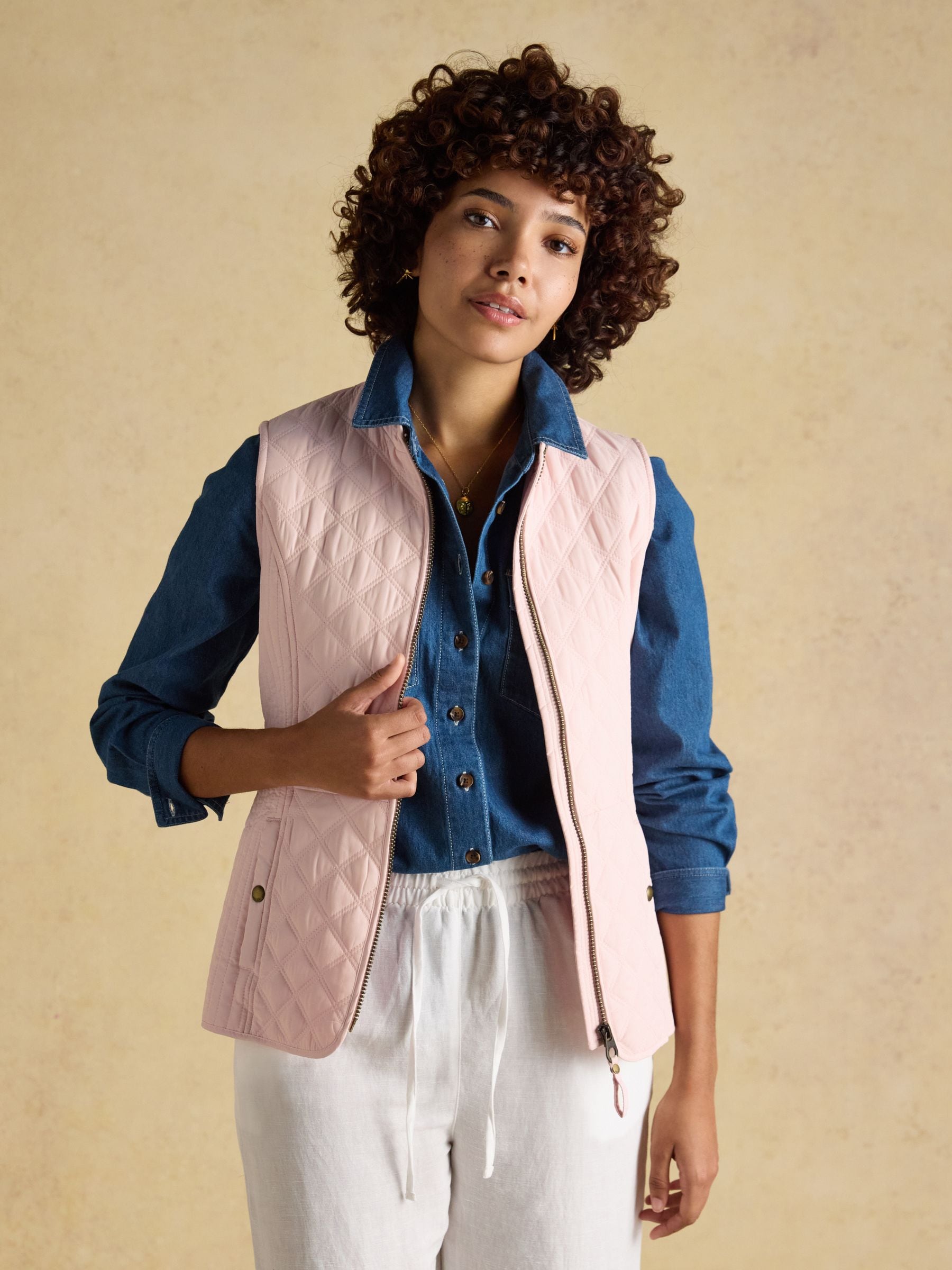 Buy Joules Minx Light Pink Showerproof Diamond Quilted Gilet from