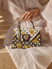 Lipsy Black/White Polka Dot Floral Top Handle Bag - Image 1 of 5