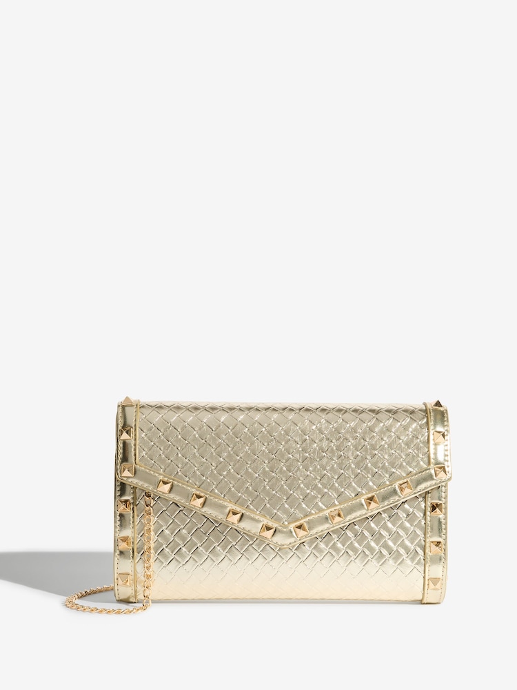 Lipsy Gold Weave Envelope Clutch Bag - Image 1 of 5