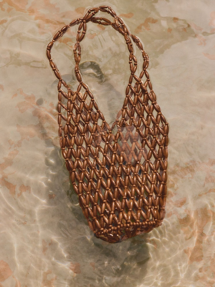 بني - Friends Like These Hand Beaded Tote Bag - Image 1 of 6