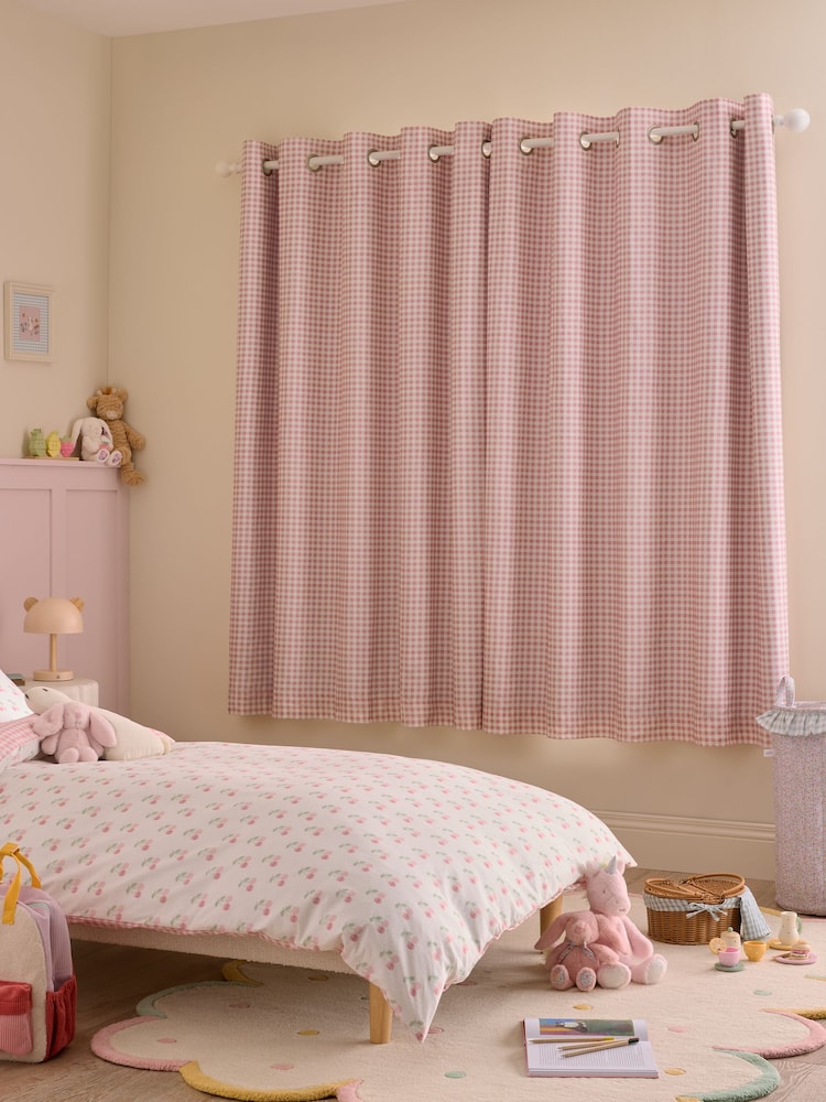 Jojo Maman Bébé Pink Gingham Blackout Lined Curtains - Image 2 of 5