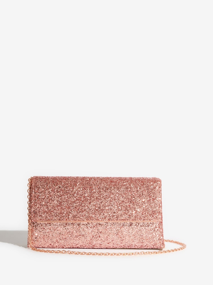 Friends Like These Rose Gold Glitter Small Foldover Clutch Bag - Image 1 of 5
