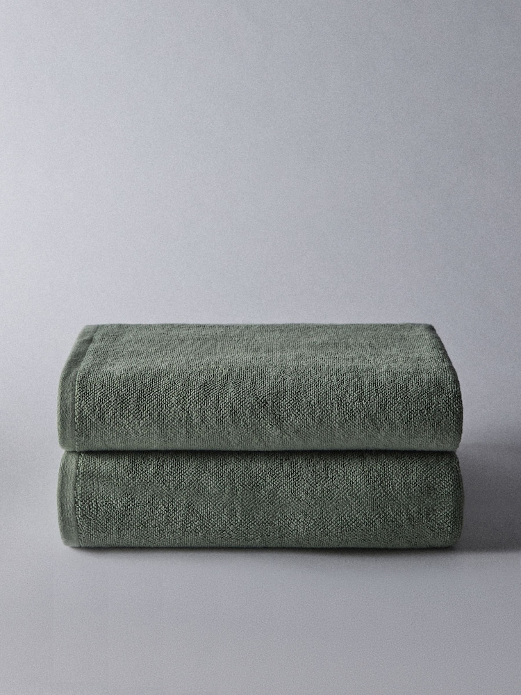 The Set 2 Pack Sage Green Texture 100% Cotton Bath Towels - Image 5 of 5 The Set 2 Pack Sage Green Texture 100% Cotton Bath Towels - Image 5 of 5