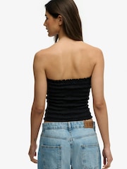 Superdry Black Smocked Jersey Bandeau Top - Image 2 of 7