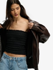 Superdry Black Smocked Jersey Bandeau Top - Image 3 of 7