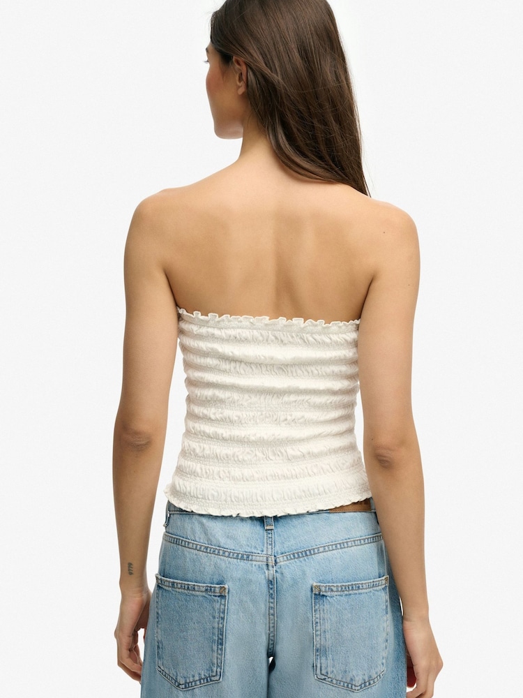 Superdry White Smocked Jersey Bandeau Top - Image 2 of 7