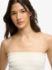 Superdry White Smocked Jersey Bandeau Top - Image 4 of 7