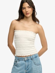 Superdry White Smocked Jersey Bandeau Top - Image 5 of 7
