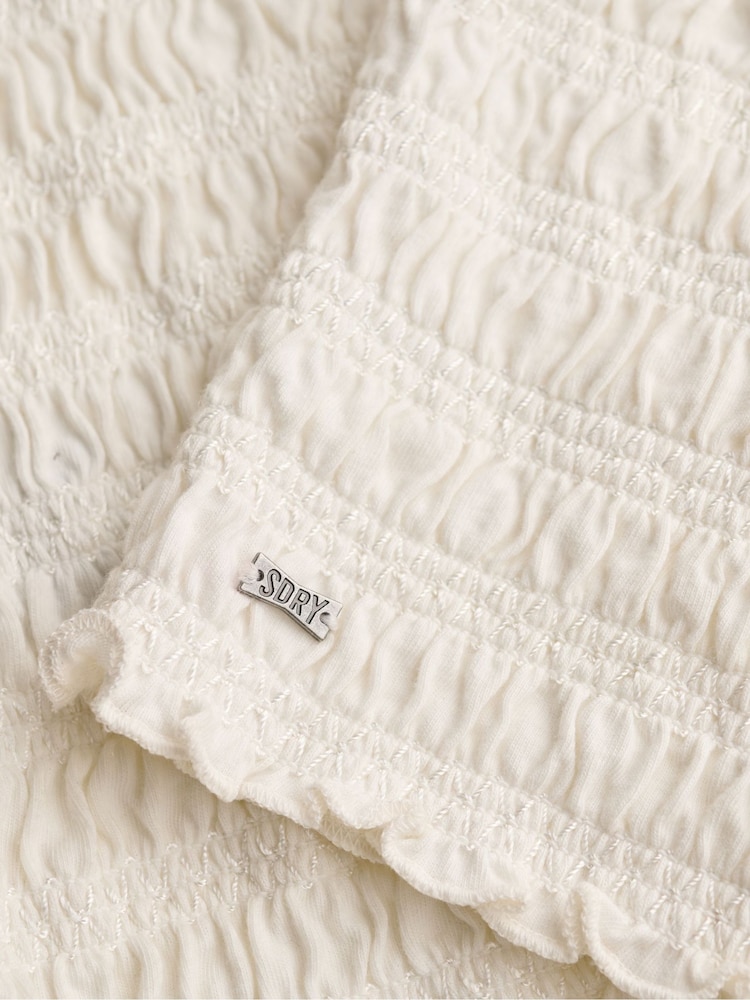 Superdry White Smocked Jersey Bandeau Top - Image 7 of 7