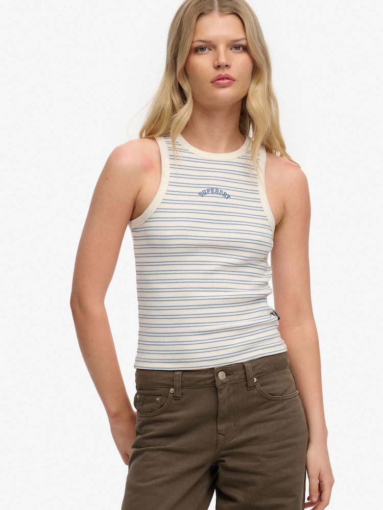 Superdry Cream/Navy Ecru Stripe Racer Vest Top - Image 1 of 7 Superdry Cream/Navy Ecru Stripe Racer Vest Top - Image 1 of 7