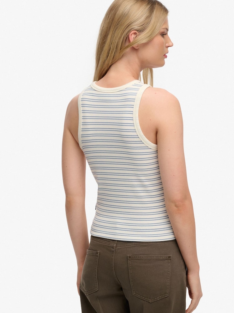 Superdry Cream/Navy Ecru Stripe Racer Vest Top - Image 2 of 7 Superdry Cream/Navy Ecru Stripe Racer Vest Top - Image 2 of 7