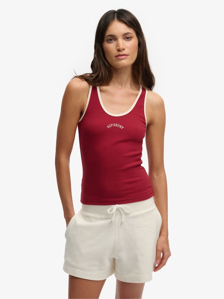 Superdry Red Essential Logo Scoop Vest Top - Image 1 of 6 Superdry Red Essential Logo Scoop Vest Top - Image 1 of 6