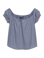 ブルー - Superdry Short Sleeves 1/2 Button Woven Top - 画像 1 / 2