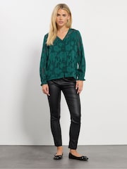 M&Co Green Petite Jacquard V-Neck Blouse - Image 2 of 9