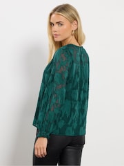 M&Co Green Petite Jacquard V-Neck Blouse - Image 3 of 9