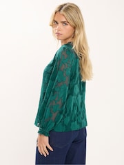 M&Co Green Petite Jacquard V-Neck Blouse - Image 7 of 9