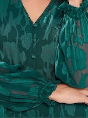 M&Co Green Petite Jacquard V-Neck Blouse - Image 8 of 9