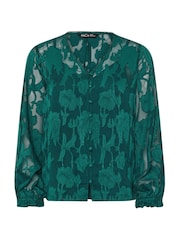 M&Co Green Petite Jacquard V-Neck Blouse - Image 9 of 9