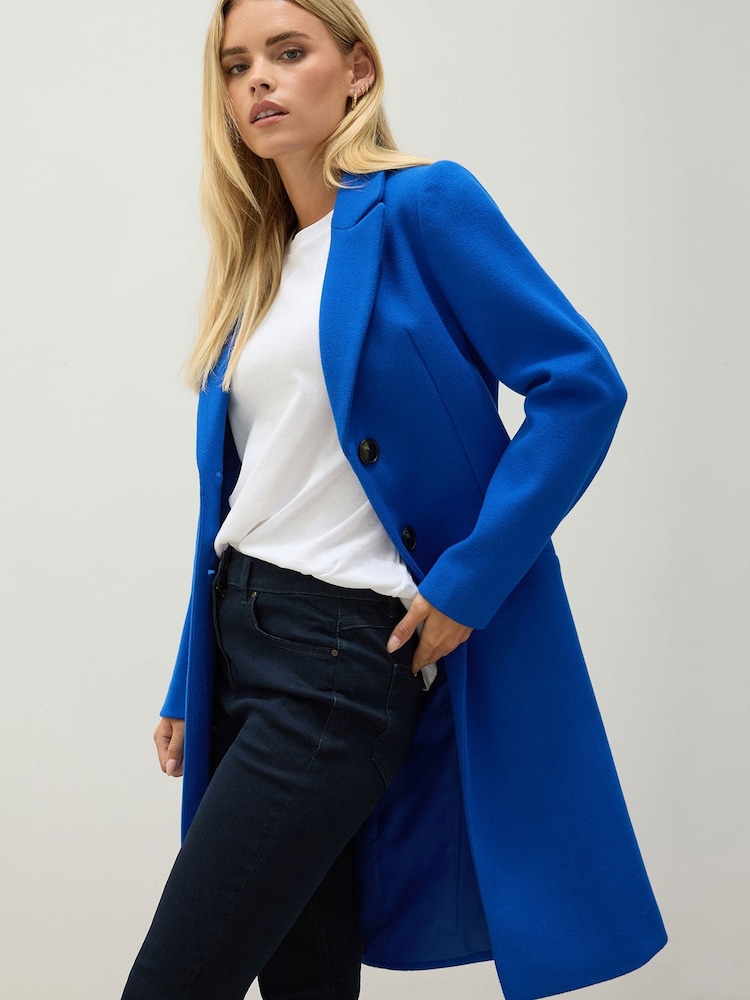 M&Co Blue Petite Single Breasted Crombie Coat - Image 1 of 2 M&Co Blue Petite Single Breasted Crombie Coat - Image 1 of 2