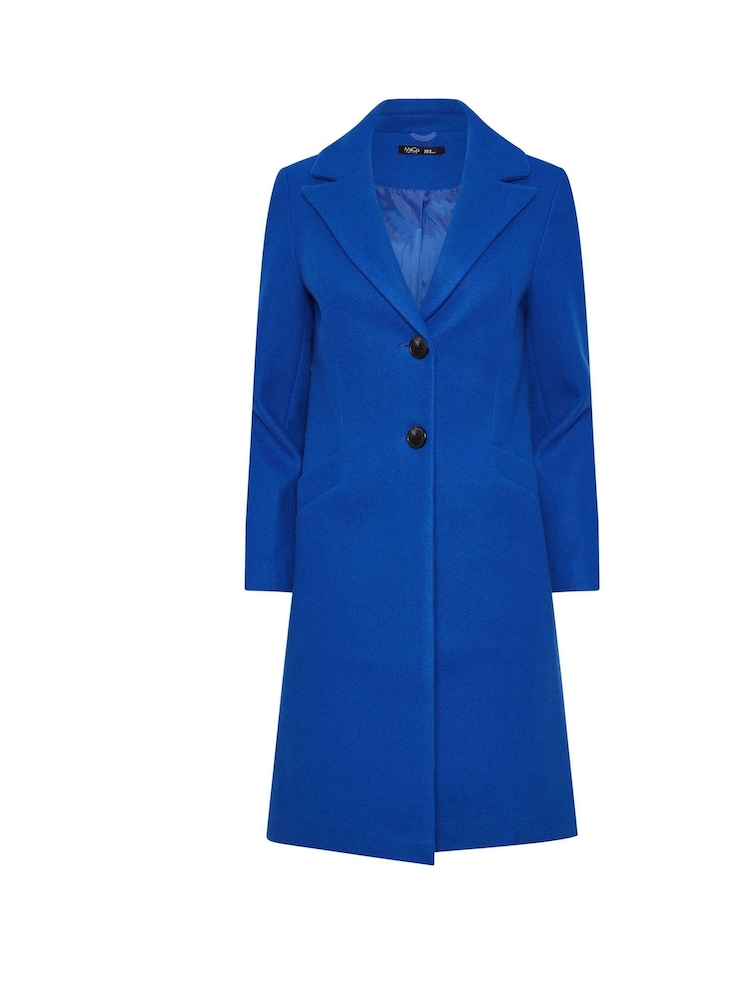 M&Co Blue Petite Single Breasted Crombie Coat - Image 2 of 2 M&Co Blue Petite Single Breasted Crombie Coat - Image 2 of 2