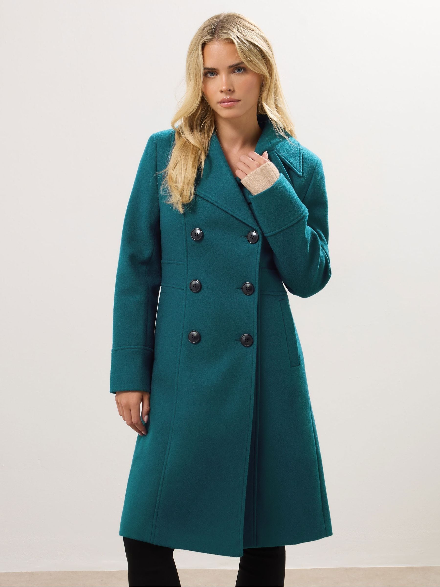Buy M&Co Green Petite Double Breasted Mid Length Coat from the