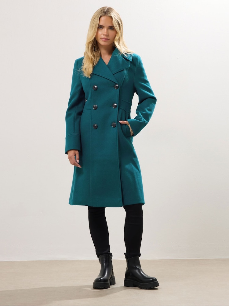 M&Co Green Petite Double Breasted Mid Length Coat - Image 2 of 5