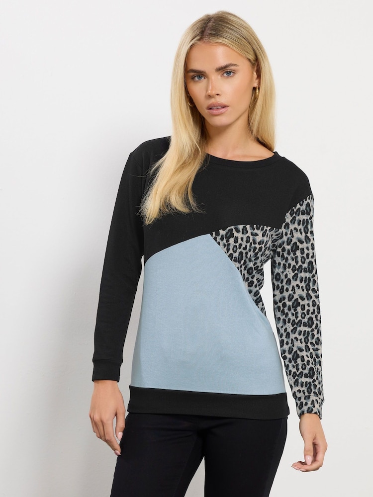 M&Co Black Petite Animal Colourblock Top - Image 1 of 5